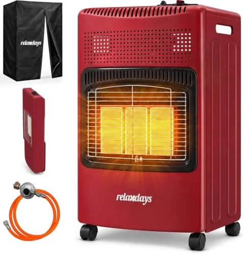 Relaxdays Gasheizofen mit 3 Keramikplatten, 1500-4200 W, rot