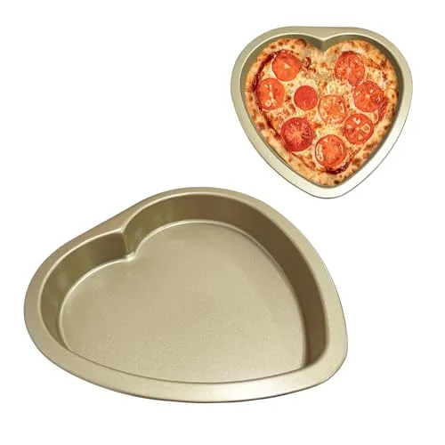 KRYMSON 1 Stück Herzförmige Backform, Herzförmige Pizzaform, Antihaftbeschichtete Backform, 8-Zoll-Herzform, Liebeskuchenform, Kuchenbackform (Roségold)