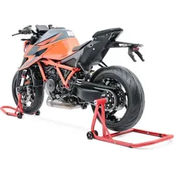 ConStands Motorradheber Einarm Montageständer Set für KTM 1290 Super Duke R - Wagenheber Set für KTM 1290 Super Duke R, inklusive stabiler Einarmständer und kugelgelagertem Hinterradständer - ideal für Wartung, Reinigung und sichere Überwinterung.