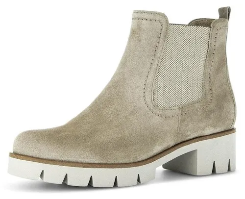 Gabor Damen Chelsea Boots Kiesel (EL. Wave) – Stilvolle Stiefeletten für jeden Anlass - Elegante Stiefeletten mit flachem Absatz und Reißverschluss. Ideal für den Übergang, aus hochwertigem Lack und mit angenehm warmem Innenfutter.