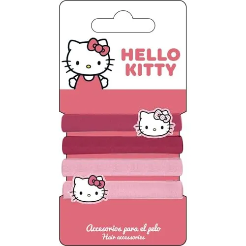 Hello Kitty Haargummis für Mädchen, 4 Stück, elastisch, verziert mit Hello Kitty-Figuren in Rosatönen