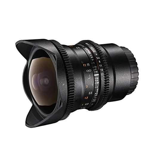 Walimex Pro 12mm 1:3,1 Fish-Eye Objektiv DSLR für Nikon F Objektivbajonett schwarz (manueller Fokus, für Vollformat Sensor gerechnet, IF, mit abnehmbarer Gegenlichtblende, Nano Coating)