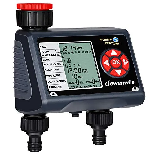 DEWENWILS Bewässerungscomputer mit 2 Ausgängen - Bewässerungscomputer für flexible Gartenbewässerung mit 4 Programmen, Regenverzögerungsfunktion und wassersparender Eco-Funktion – ideal für effiziente Gartenpflege.