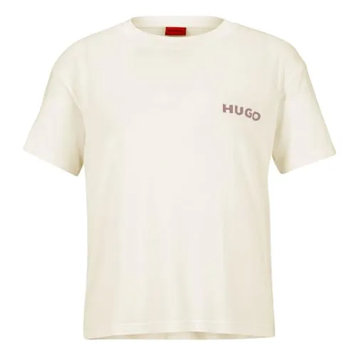 HUGO Pyjama T-Shirt Damen, Open White 111, L - Nachthemden für Damen, locker geschnitten mit Logo im Signature Weiß für ein angenehmes Tragegefühl und weiche Haptik.