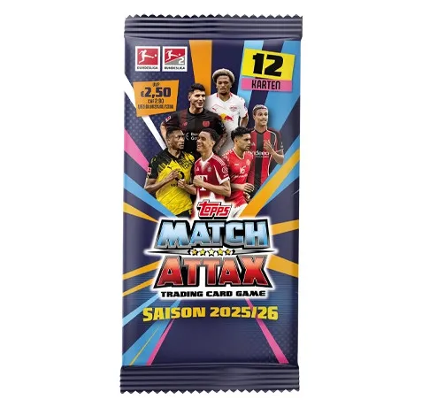 Topps Match Attax Bundesliga 2025/26 Booster - Erleben Sie den Topps Match Attax Bundesliga 2025/26 Booster mit 12 spannenden Karten. Ideal für Fußballfans und Sammler, um die Sammlung zu erweitern und Spielstrategien zu verbessern.