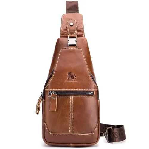 LOONGYOON Herren Brusttasche aus PU-Leder - Wasserdichte Crossbody Umhängetasche für Handy, Casual & Outdoor Aktivitäten wie Wandern und Radfahren, braun