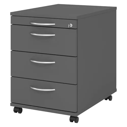 bümö Rollcontainer mit Schubladen - abschließbarer Bürocontainer aus Holz in Graphit - Büro-Aktenschränke mit Rollen, platzsparend und robust, ideal für die Organisation am Arbeitsplatz mit abschließbarem Zylinderschloss.