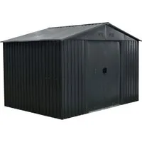 Gartengerätehaus mit Satteldach 238 x 301 x 214 cm - Geräteschuppen aus stabilem verzinktem Stahlblech, ideal zur sicheren Aufbewahrung von Gartenwerkzeugen. Witterungsbeständig mit abschließbarer Doppel-Schiebetür und Belüftungsgittern.