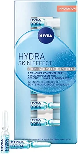 NIVEA Hydra Skin Effect 7 Tage Ampullen Kur - Gesichtsreiniger mit hochkonzentriertem Hyaluron für sichtbar aufgepolsterte Haut und 72h Feuchtigkeit. Ideal für intensive Pflege und ein glattes Hautgefühl.