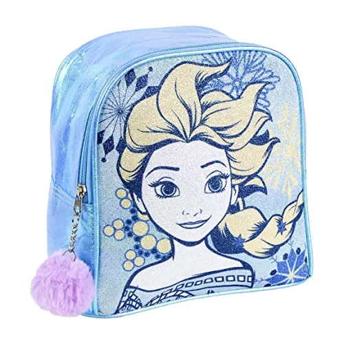 Kinderrucksack Frozen - Mit Reißverschluss - 18x21x10cm - Kleiner Rucksack mit Glitzer und Bommel - Verstellbare Schulterträger - Original in Spanien