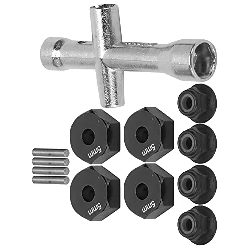 RC Wheel Hex Adapter, 12mm 1/10 RC Car Truck Wheel Hex Adapter + rutschfeste Mutter + Schraube + Kreuzschlüssel RC Modell Spielzeugteil(Schwarz)