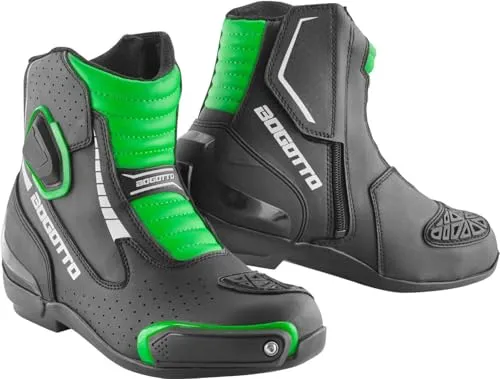 Bogotto Cartagena Motorrad Stiefel schwarz-grün Größe 42 für Frauen - Motorradstiefel mit Knöchelverstärkungen, Schaltverstärkung und austauschbaren Zehenschleifern für optimalen Schutz und Komfort auf jeder Fahrt.