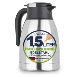 Gravidus Isolierflasche Edelstahl 1,5 Liter mit Einhandbedienung