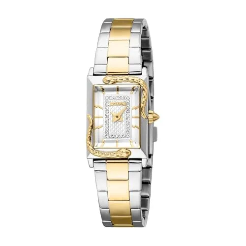 Just Cavalli Damen Analog Quarz Uhr JC1L364M0085 - Armbanduhren für Damen mit elegantem Edelstahlarmband in Gelbgold und silbergrauem Zifferblatt, wasserfest und ideal für jeden Anlass.