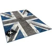 Pergamon Teppich Trendline Union Jack Grau Blau - Stilvoller Akzent für Ihr Zuhause - Teppich in 5 Größen, aus 100% Polypropylen, maschinengewebt und langlebig - bringt britischen Flair in jeden Raum.