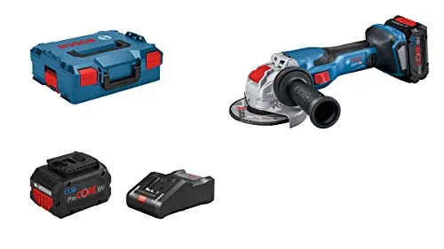 Bosch GWX 18V-15 Akku-Winkelschleifer - Professioneller Akku-Winkelschleifer mit 1.500 W Leistung, bürstenlosem Motor und X-LOCK-System für schnelles Wechseln der Schleifscheiben. Ideal für industrielle Anwendungen und ausgestattet mit Bluetooth Connectivity für individuelle Drehzahleinstellungen.