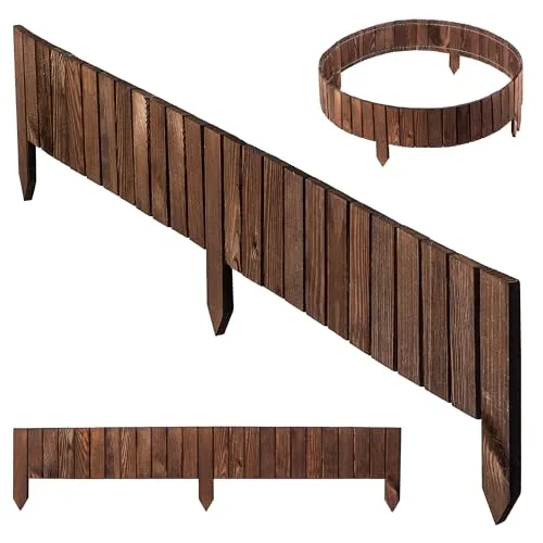 KADAX Rasenkante aus Holz, 116 x 15 cm, Beeteinfassung, Beetumrandung, Flexibler Holzzaun, Gartenzaun, Zaun für Garten, Beetbegrenzung Flexible, Mähkante Rollborder (Dunkelbraun)