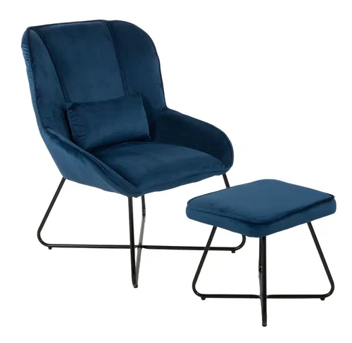 Duo Collection Relaxsessel Algona, Marineblau mit Hocker - Eleganter Samt-Sessel für stilvolle Entspannung, inklusive Hocker für maximalen Komfort – ideal für Wohnzimmer, Schlafzimmer oder Leseecke.
