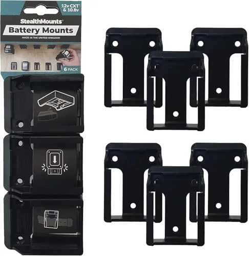 StealthMounts Akkuhalter für Makita 12v | Kabellose Akkuhalterung für Makita 12v Elektrowerkzeuge | 6er Pack | Schwarz Akku-Organizer für Makita 12v