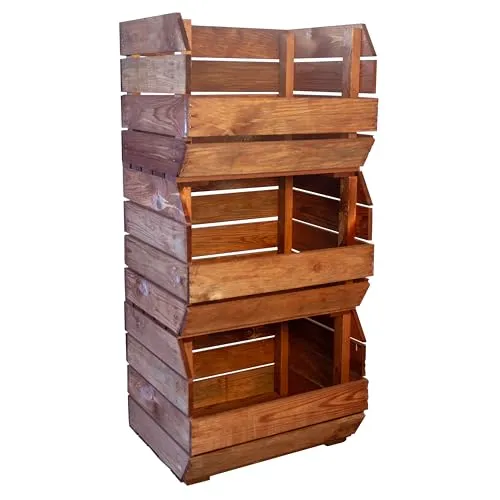 Kistenkolli Altes Land Regalkiste Olaf Kartoffelsteige 40x33x30 cm Gemüsekiste Obsthorde Gemüsekorb Obstschale Weinkiste Obstkiste Apfelkiste Holzkiste Küchenregal (3er Set Ocker)