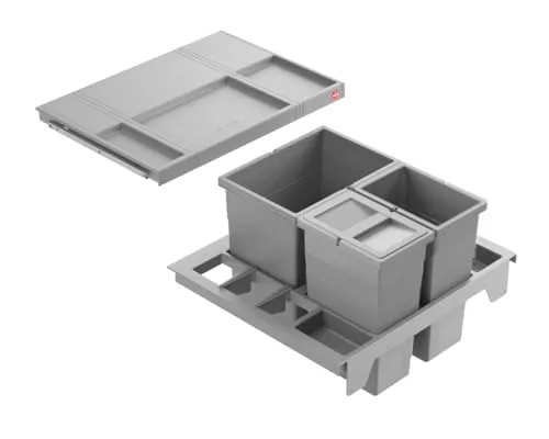 Hailo 3620611 Abfallsorter SEPARATO K 60, 34 Liter - Haushaltszubehör mit 3-fach Mülltrennung (1x18L + 2x8L), integrierten Staufächern und herausziehbarem Deckel für einfache Handhabung und optimale Nutzung des Schubkastenraums.