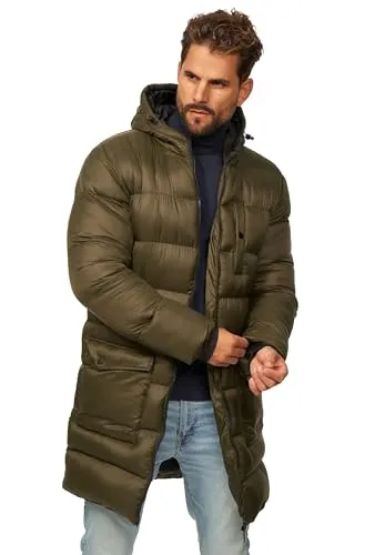 Soulstar Herren Parka Winterjacke als Langer Steppmantel mit Kapuze - Winterparka als Puffermantel - Wintermantel für Männer S2_AG05-Olive-XL