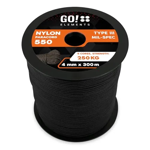 GO!elements 300m Paracord Seil in schwarz von GO!elements