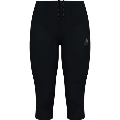 Odlo Damen Essential 3/4 Lauftight - Schwarz, XS EU - 3/4 Laufhose für Damen mit effektiven Feuchtigkeitsmanagement und reflektierenden Details für bessere Sichtbarkeit bei Dunkelheit. Ideal für Sport und aktive Freizeit!