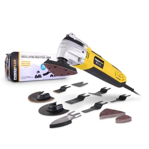 Powerplus Multitool POWX1347MC Multifunktionswerkzeug zum Schleifen, Schneiden & Polieren - Schnellwechselsystem & Staubabsaugung - Inklusive Aluminiumkoffer und 36 Zubehörteilen