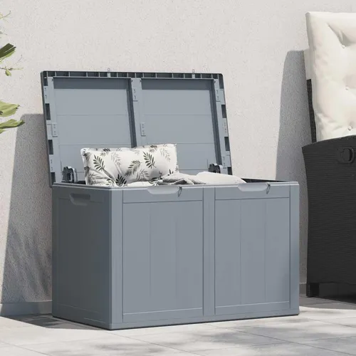 vidaXL Garten Aufbewahrungsbox 180L Grau - Wetterfeste Aufbewahrungsbox aus 100% PP-Material, ideal für Kissen und Gartengegenstände. Schlichtes Design für Innen- und Außenbereiche.