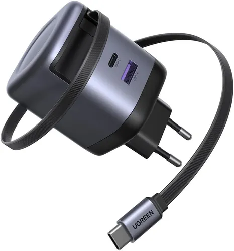 UGREEN Nexode USB C Einziehbares Ladegerät 65W GaN Netzteil mit Ladekabel 3-Port