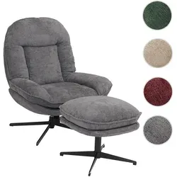 Relaxsessel mit Hocker HWC-P32, Fernsehsessel Nosagfederung, drehbar Metall Stoff/Textil Chenille (370 g/m2) ~ grau