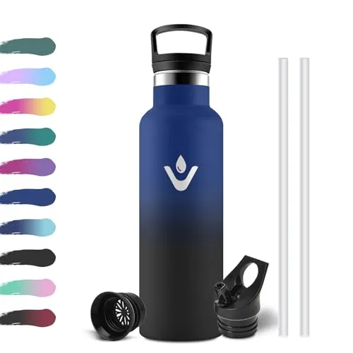 Thermosflasche Kinder 500ml, Wasserflasche Kohlensäure Geeignet, Doppelwandige Vakuumisolierte, Auslaufsicher Trinkflasche Edelstahl mit Strohhalm, BPA-Frei, für Sport, Reisen, Sprudel, Outdoor