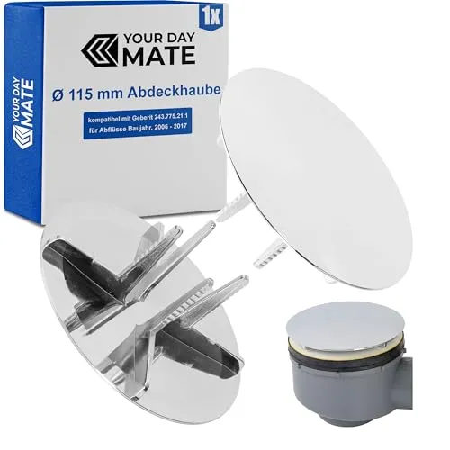 Duschabfluss Deckel, Ø 115 mm, kompatibel mit Geberit Uniflex Abflüssen ab Baujahr 2006-2017, Ersatz für 243.775.21.1 und 150275211, Abdeckhaube D90 Duschwannen Ablauf, Ablaufdeckel Dusche Verchromt