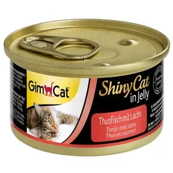 GimCat ShinyCat in Jelly Thunfisch mit Lachs - 24 Dosen - Dosenfutter für Katzen mit hohem Fischanteil, glutenfrei und angereichert mit Taurin zur Unterstützung von Herz und Sehkraft.