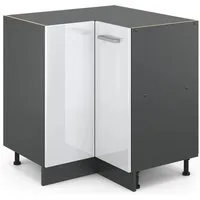 Vicco Eckunterschrank R-Line, Weiß Hochglanz/Anthrazit - Midi- und Hochschrank für Küchen, ideal für Ecken, erweiterbar mit zusätzlichen Modulen und höhenverstellbaren Füßen für optimale Anpassung.