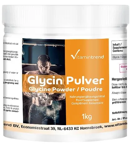 Vitamintrend Glycin Pulver 1kg, proteinogene Aminosäure, Nahrungsergänzungsmittel vegan ohne Magnesiumstearat, in Deutschland hergestellt