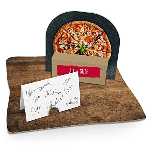 itenga Geldgeschenk I Motiv Pizza Holzbrett I Geburtstag I Mitbringsel I Gutschein I Geschenkverpackung mit Bodenplatte, Geschenkkarte und Stickerbogen - zum Basteln und Dekorieren