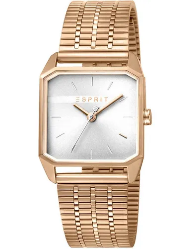 Esprit Cube Ladies Silver Rosegold Uhr - Elegante Damenarmbanduhr im quadratischen Edelstahlgehäuse, rotgoldfarben mit 3 ATM Wasserdichtigkeit und stilvollem Ziffernblatt in Silber. Ideal für jeden Anlass.