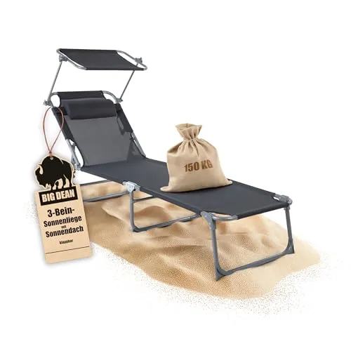 BigDean Klappbare Sonnenliege mit Kopfkissen & Sonnendach von BigDean