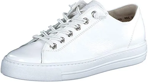 Paul Green 4081-011 Damen Sneaker in Weiß, Größe 43 EU - Sportliche Sneaker aus hochwertigem Lackleder mit herausnehmbarer Lederdecksohle. Ideal für den Alltag, bequem und stilvoll. Absatzhöhe von 3 cm und Gummisohle für optimalen Halt.