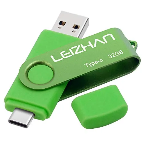 LEIZHAN USB Stick Type C Memory Stick 32GB Flash Drive OTG(On The Go) 2 in 1 USB C Speicherstic for Type-C Smart Phone and MacBook (32GB, Grün)