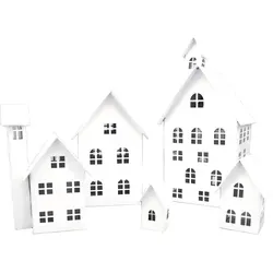 UNUS Deko Häuser 5er Set - Metall-Lichthäuser in Weiß - Gartenfiguren & Gartenstatuen, wetterfest und ideal für herbstliche und weihnachtliche Dekoration im Außenbereich.