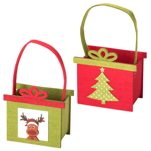 2er Set Geschenktasche Weihnachten Grün Rot Geschenkkorb Geschenkverpackung