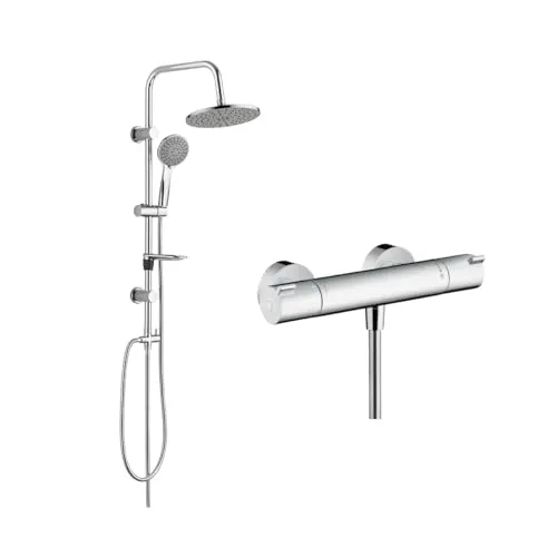 HANSGROHE Duschsystem Ecostat 1001CL mit Thermostat, Regendusche & EcoStop