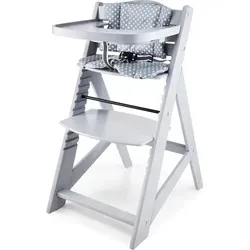 Moby-System Woody - Mitwachsender Kinderhochstuhl aus massivem Holz, höhenverstellbar, mit Essbrett und 3-Punkt-Sicherheitsgurt, ideal für sicheres und bequemes Essen