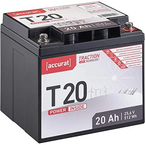 Accurat Traction LiFePO4 Batterie T20-24V, 20Ah - Lithium-Eisenphosphat Versorgungsbatterie, Bootsbatterie, Solarbatterie für Wohnwagen, Wohnmobil, Camper