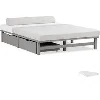 Homestyle4u Holzbett Jugendbett 140x200 mit Matratze und 2 Bettkästen - Praktisches Palettenbett in Grau, inklusive komfortabler Matratze und zwei Stauraum-Schubladen – ideal für kleine Räume und moderne Wohnstile.