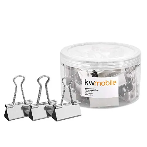 kwmobile 24x Foldback Klammern Set - 24x 41mm - Vielzweckklammer Büro Dokumenten Clips - Metall Maul Klammer Klemmen in Silber