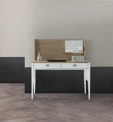 Moderner Schreibtisch mit Ablageflächen - Stilvolles Design in Weiß für Kinderzimmer - Schreibtisch aus Massivholz mit 2 praktischen Schubladen. Ideal für kreatives Arbeiten im Kinderzimmer. Maße: 115 x 120 x 53 cm, modernes Design, einfache Montage.